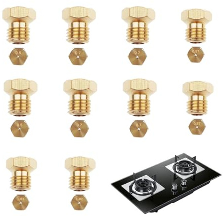 FHRYNA 10 Pièces Gicleur Gaz Butane, 2×0.5mm, 4×0.7mm, 2×0.87mm, 2×1.02mm Gicleur Gaz Bouteille, Gicleur Gaz de Ville, Injecteur Gaz Butane, Buses et Injecteurs pour Bruleur Gaz Gaziniere Gaz