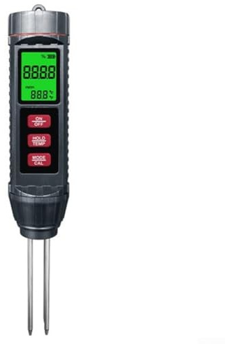 Misuratore digitale 3 in 1 di umidità, conducibilità e temperatura del suolo per giardinaggio, serra e uso agricolo - Retroilluminazione LCD, sonda da 60 mm, 4 batterie LR44