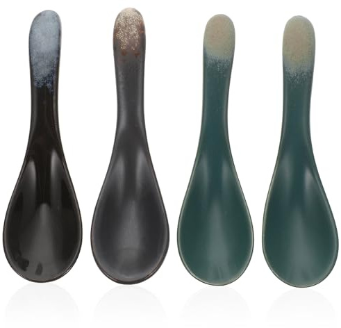 YARNOW 4 Cucharas Soperas de Cerámica Diseño Mármol, Tamaño Pequeño, Ligeras para Sopa y Gachas, Aptas para Hogar, Picnic y Uso Diario en Cocina y Comedor Estilo Estilo Aleatorio