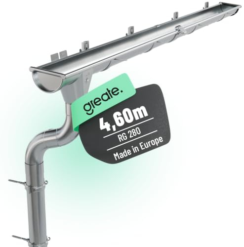 greate 4,6 Meter Dachrinnen Set mit Fallrohr verzinkt - 280 Nenngröße