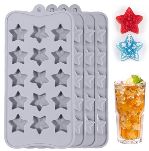 4 Stück Stern Eiswürfelform Silikon, 15 Sterne Grau Eiswürfel Form Schokoladenform Pralinenform Silikon Stern Backform für Plätzchen Gelee Eiswürfel Kuchen Deko (21x11cm)