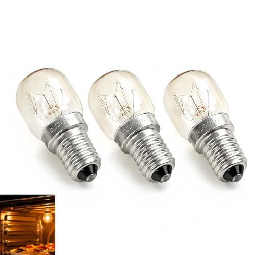 Set aus 3 Backofenlampen E14 15W – Hitzebeständig bis 300 °C, Warmweiß 2700K, T22, Energieklasse G, kompatibel mit Backofen, Kühlschrank, Mikrowelle, und mehr