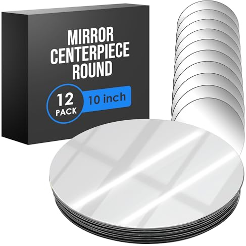Houseables Mirror Centerpieces for Tables, Round Mirrors for Centerpieces, Mirrored Trays, Round Table Plate Tray, Circle, Glass Charger, Wedding, Center Piece, Small, Base, Candle, 10 Inch, 12 Pack