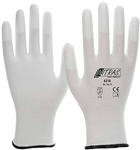 NITRAS 12 Paar Nylon-Handschuhe 6210 Arbeitshandschuhe Gartenhandschuhe PU-Fingerkuppenbeschichtung, Größe:6