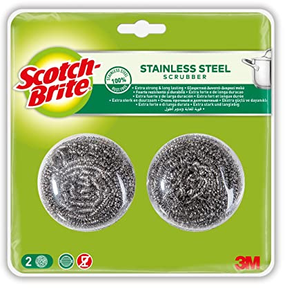Scotch-Brite Spiralschwämme aus Edelstahl, ideal für Gusseisenpfannen, kraftvolles Schrubben, Harte Reinigung, Küchenschwamm, Schrubben, Küche, Garage, Outdoor, 2 Stück/Packung