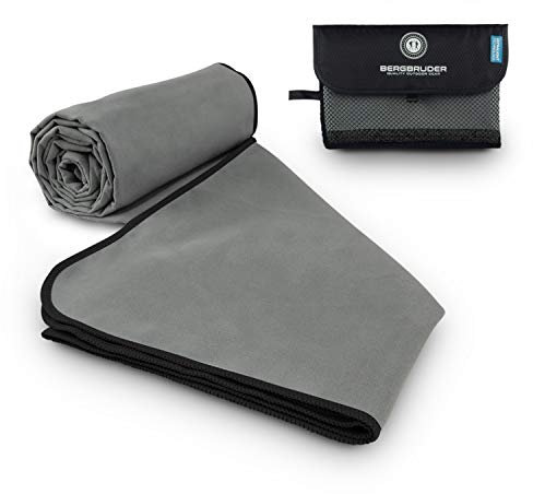 BERGBRUDER Microfaser Handtücher - Ultraleicht, kompakt & schnelltrocknend - Mikrofaser Handtuch, Reisehandtuch, Sporthandtuch (XL 180x90 cm, Grau-Schwarz)