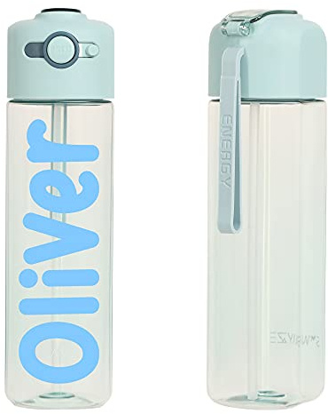 Personalised Water Bottle With Straw - 500ml - Childrens Water Bottle - School Water Bottles - Gym Bottle - Bpa Free - Easy Carry Handle- Cycling Sports - Stay Cool Add Your Custom Name To Bottled Water