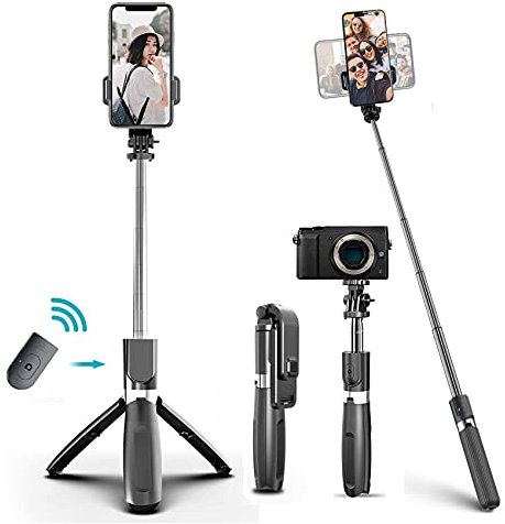 EasyULT Bastone Selfie, 3 in 1 Selfie Stick Bluetooth Treppiede Estensibile, con Telecomando Wireless Rimovibile, 360° Regolabile Portatile, per Huawei/Samsung, 4.0-6.2 Pollici Smartphone, Camera