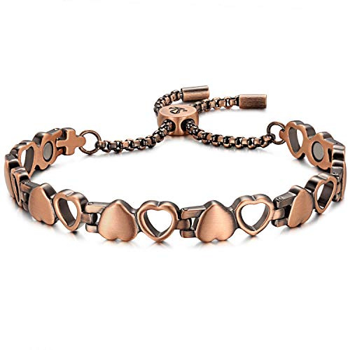 RainSo Kupferarmband Damen Magnetisch, Verstellbar Herz-Design Magnetarmband Damen Gesundheit, mit Displaybox(1 Pcs)