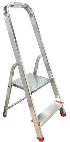 Escalera Plegable 2 peldaños Aluminio, Escalera de Tijera Resistente y Ligera, Antideslizante, Uso domestico, soporta hasta 150 kg.
