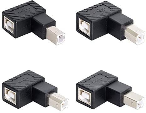 cablecc USB 2.0 B Type Male to Female Extension Adapter Horizontal Vertical 90 Degree Angled for Disk Scanner 4 Pack