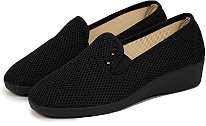CoboFamily Zapatillas de Estar por Casa Mujer Verano Otoño Invierno, Zapatillas Casual Cómodas Respirables, Zapatos de Rejilla con Tacón Cuña y Punta Cerrada Multicolor, Suela Caucho (Negro, 37)