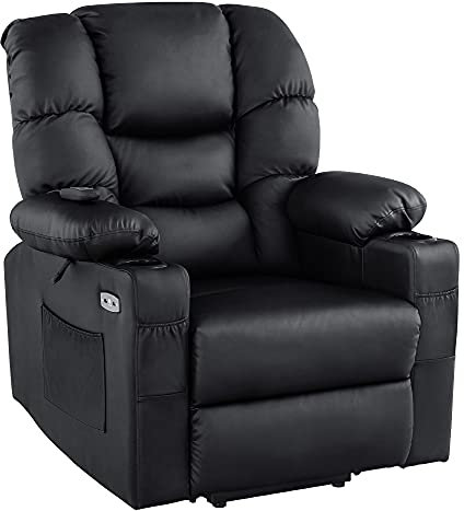 M MCombo Fernsehsessel mit Aufstehhilfe elektrisch 3 Motoren, Rückenlehne & Beinstütze Getrennt Verstellbar, Relaxsessel mit Liegefunktion bis 170° Verstellbare Kopfstütze 7550 (Kunstleder, Schwarz)