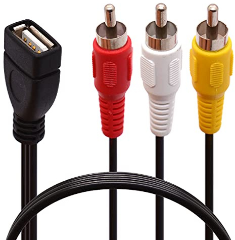 PIIHUSW Câble USB vers 3 RCA USB 2.0 femelle vers 3 RCA mâles vidéo AV caméscope Cordon adaptateur pour TV PC DVD (1,5 m de long)