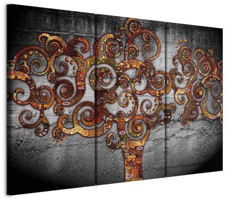 B&D XXL - Quadro Klimt Albero della vita 135x90 cm 3 Pezzi - Stampa su Tela Canvas con Struttura - Quadri Componibili Moderni Soggiorno Grandi - Murale Arte Decorazioni da Parete Decori b-A-0836-b-e