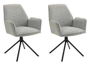 byLIVING Esszimmerstuhl 2er-Set Blair, Sitzschale 360° drehbar | Webstoff grau, Metallgestell schwarz, Wohnzimmerstuhl, B 57, H 89, T 61 cm