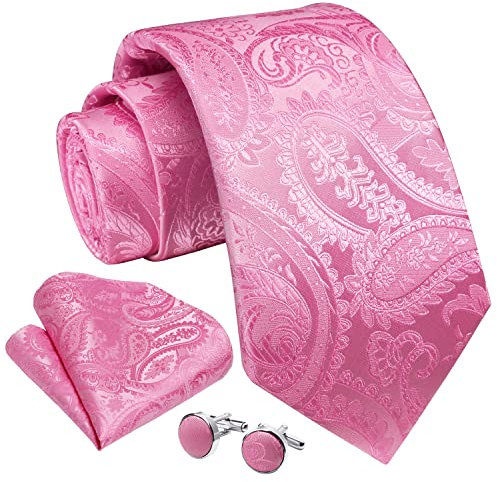 Enlision män slips paisley slips för män bröllop slipsar och näsduk manschettknappar set formell business, ROSA, En Storlek