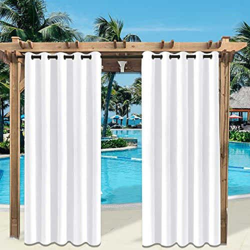 Rosnek Outdoor Vorhang Wetterfest mit Obere Ösen,2 Stück Outdoorvorhänge 213x180cm Outdoor Vorhänge Wasserdicht Außenvorhang,Winddicht Balkon Gardinen für Terrasse,Pergola,Pavillon