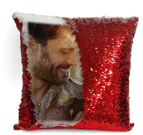 Generico Cuscino con Paillettes 40x40 personalizzabile con foto (Rosso)