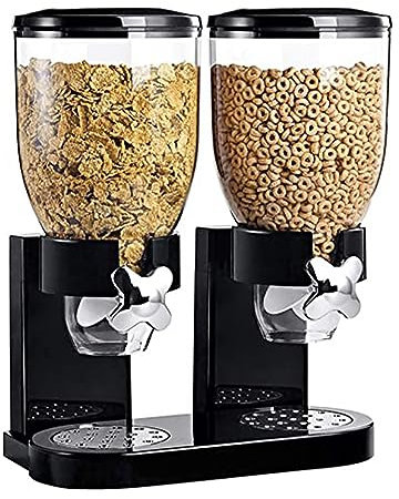 Syfunlv Müslispender doppelt, 2L Lebensmittelspender aus Kunststoff,Cornflakes,Süßigkeiten,Süßigkeiten und Müsli, 29x35x16cm Haferflockenbehälter (2L Schwarz Doppelfass)