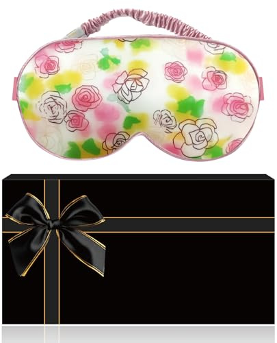 YUNCHI 100% Schlafmaske Seide Frauen Damen Herren Bequem Bio Satin Schlafbrille Silk Sleeping Eye Mask Augenmaske Reine Maulbeerseide Stoff Augenbinde Zum Schlafen (Rosa Rose DE)