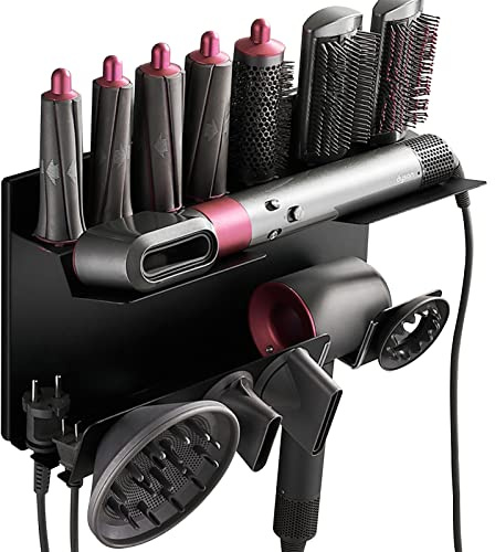 Bocguy 2 In 1 Wandhalterung für Dyson Airwrap & Dyson Föhn, Ohne Bohren Dyson Airwrap Halterung mit Kleber & Schraubengruppe, Dyson Haartrocknerhalter kompatibel mit Fässer, Diffusordüsen, Supersonic
