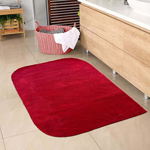 CARPETIA Mjuk badrumsmatta med rundade hörn | tvättbar | i röd, 60 x 100 cm