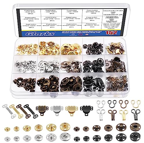 Glarks 152 Paar 3 Stile Nähhaken und Ösen mit Druckknöpfen, 4 Farben, Haken- und Ösenverschlüsse, Kleidung, Befestigungswerkzeug für Hosen, Röcke, BH