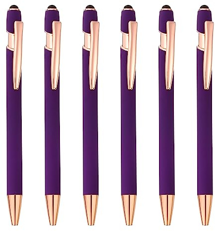 PATIKIL Bolígrafo con Óptico Lápiz Punta, 6 Paquete 2 en 1 Metal Bolígrafo Negro Tinta 1,0mm Medio Punto Óptico Lápiz Bolígrafo para Táctil Pantallas Estilo 2, Púrpura
