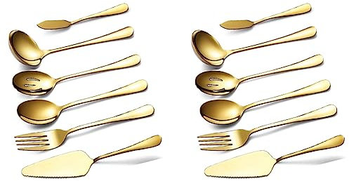 Booso 12-teiliges Servierbesteck-Set, Service-Utensilien, enthält eine Kuchenschaufel, einen Servierlöffel mit Schlitzen Gold