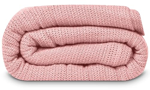 Linteum Textile Supply Leno Weave Rose Blanket, Queen 100% Cotton, Lightweight, Warm, Fluffy, Premium and Durable Soft & Cozy Bed Blanket for Home, Couch, Sofa & Dorm, All Season Throw [90x90]