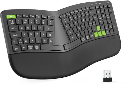 Seenda Split Ergonomic Keyboard, 2.4G Wireless Rechargeable Ergo Keyboard Curved with Soft Wrist Rest, USB C Charging, Multimedia Functions for Mac and Windows, PC/Desktop/Laptop/Computer, Black