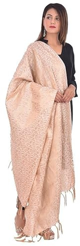 Fashtastic Women's & Girls Golden Zari Jacquard Banarsi Silk Dupatta (Tassels are Made by Hand) (Off White)