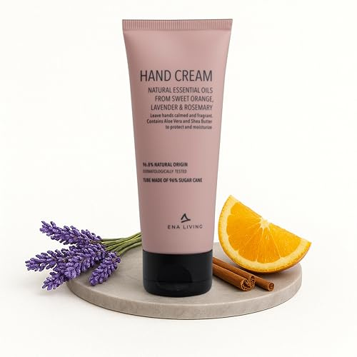 ENA Living Orange Scented Hand Cream | 75ml | Hand Moisturiser for Sensitive and Dry Hands | Orange Fragranced Hand Lotion with Notes of Lavender and Rosemary | Hand and Nail Cream
