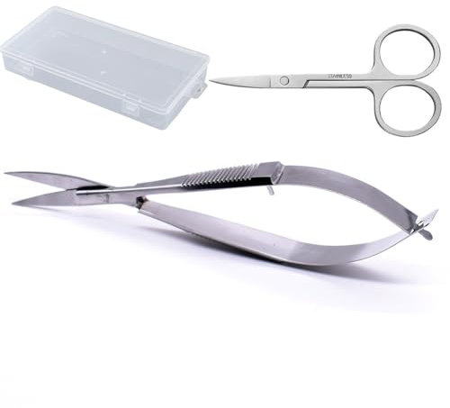 AYNKH Tijeras de cutícula curvadas extrafinas profesionales con punta precisa para cejas, pestañas, recortar uñas, piel, cuidado de dedos de los pies, tijeras de belleza de acero inoxidable, manicura