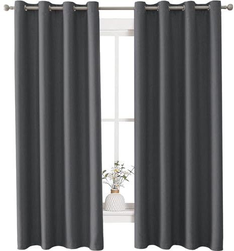 Ystyle Tenda Oscurante Effetto Lino 2 Pezzi 140x260cm - Tende Moderne per Camera Da Letto e Soggiorno Termica Isolante Freddo e Caldo Grigio Scuro