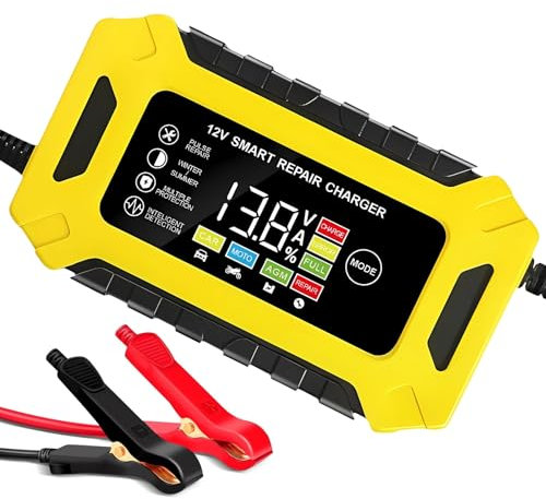 HyAdierTech Autobatterie Ladegerät 6A/12V - Vollautomatisches Intelligentes Erhaltungsladegerät Mit LCD-Bildschirm für Auto und Motorrad