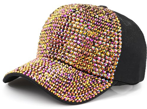 MESU Damen Baseballmütze Mit Nieten Strass Kristall Baseballmütze Funkelnde Sonnenhut Rot