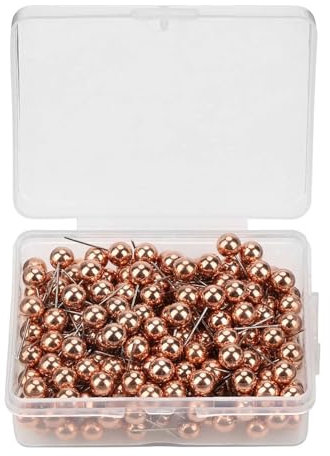 200 Stück Runde Kunststoff-Drucknadeln, Reißzwecken, DIY-Werkzeug, Leicht, Glänzende Oberfläche, Praktische Aufbewahrungsbox (Roségold)