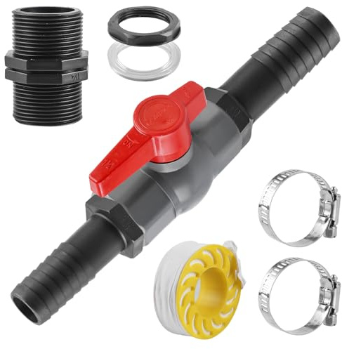 Válvula de bola, válvula de cierre de PVC con conector de manguera de 32 mm, válvula de bola para piscina, incluye 1 válvula de cierre, rosca interior 1-1/4, 2 boquillas de manguera de 32 mm, válvula