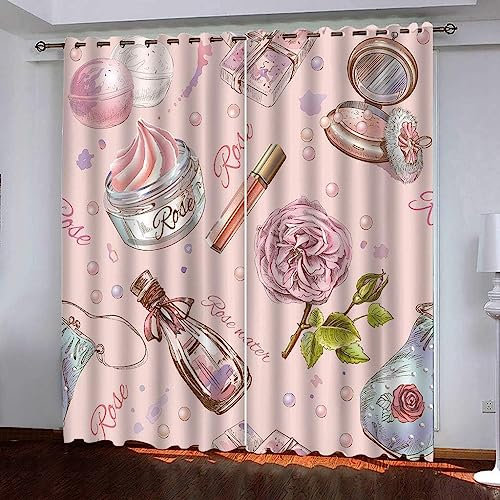 Schattierung Vorhänge 2Er Set 3D Rosa Damenkosmetik Druck Isolierung Schalldichte Kinder Gardinen Blickdicht Mit Ösen Vorhang Fenster Für Wohnzimmer Schlafzimmer Balkon 2 X 140 X 250 Cm -0A0R1A1X7M1U8