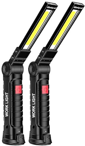 Werkstattlampe LED Arbeitsleuchte Akku: LED Lampe Werkstatt COB Inspektionslampe Handlampe Taschenlampe mit Magnet und Haken 5 Lichtmodi 360° Drehbar für Auto Reparatur, Werkstatt, Camping (2 Stück)
