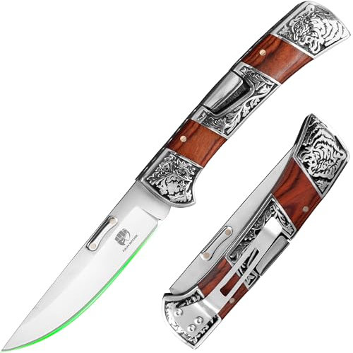 FULLHI 4 Klappbare Jagdmesser Lock-back Messer Harz/Rosewood Handle Pocket Messer mit Messer-Clip für Camping Wandern Überleben, Weihnachten & Thanksgiving Geschenk Mann oder Frauen (Rotes Holz)