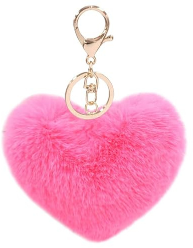 Wisafory Pompons Schlüsselanhänger Süße Herz Plüsch Ball Taschenanhänger Flauschige Bommel Keychain Schlüsselbund Liebe Puschel Charm Anhänger Fellbommel für Frauen und Mädchen Roserot