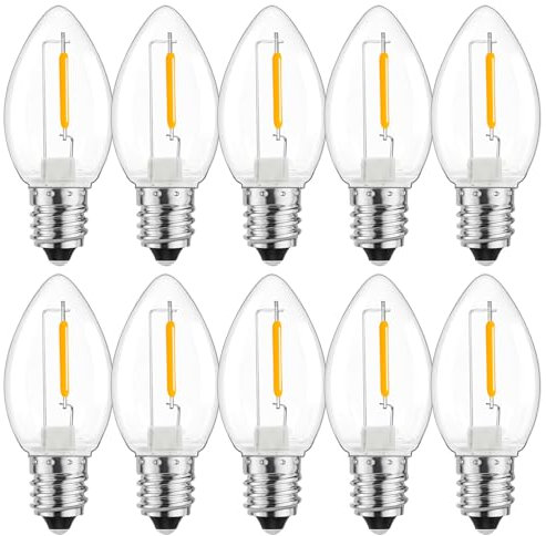 Suncan 10 Stück E12 C7 LED kleine Glühbirne 0.8W AC230V, Kunststoff E12 Dekorative Glühbirne für Außen-Lichterketten,Nachtlicht, Salzelampe, Nähmaschine,40lm, 2700K Warmweiß