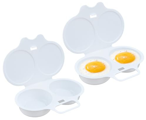 Bekecidi 2 Pcs Microwave Egg Poachers, Non-Stick Poached Egg Maker Microwave Egg Cooker, Reusable Food Grade PP Double Cups Egg Boiler, Kitchen Gadgets Breakfast Cookware