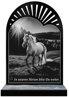 ETERNEL - Personalisierte Grabplatte Sonnenstrahlen - Pferdefoto und personalisierbarer Text, lasergravierte Grabplatte für Hommage, Grabplatte, Beerdigung, Gedenken