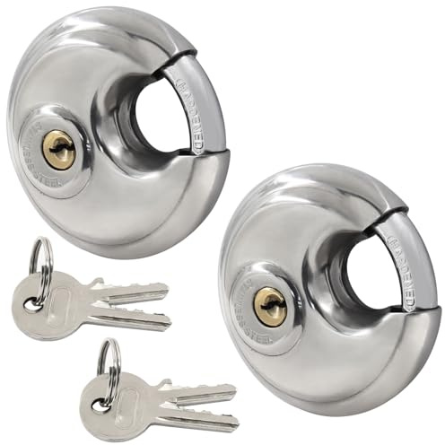 Waziaqoc 2 Pack Disc Padlocks Keyed Alike, 2-3/4 inch Stainless Steel Storage Padlock, Waterproof Disc Lock Storage Unit Gate, Outdoor, Shed, Fence