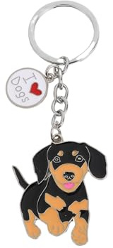 BT Bear Hunde-Schlüsselanhänger, niedlicher Metall-Schlüsselanhänger, Taschenanhänger, Dackel, Silber