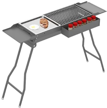 LLMTYO Barbecue avec revêtement en Acier Inoxydable pour fête, Pique-Nique, Voyage, Petit Barbecue à Charbon Portable pour Cuisine en extérieur, Utilisation à la Maison et en Camping-Car